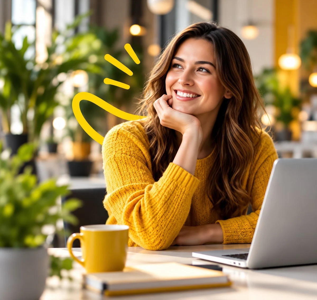 Business owner smiling while working at a laptop