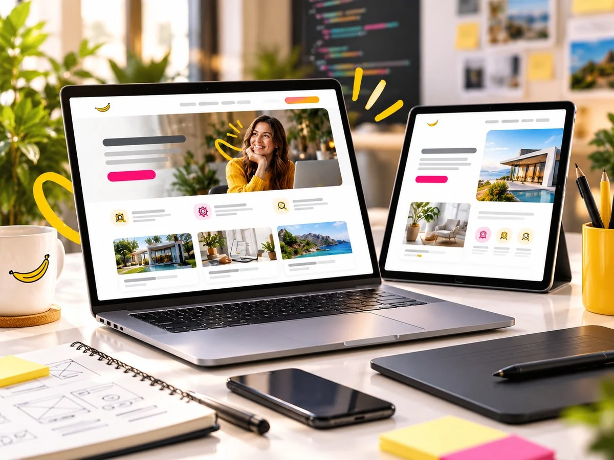 Responsive website designs displayed on laptop and tablet screens