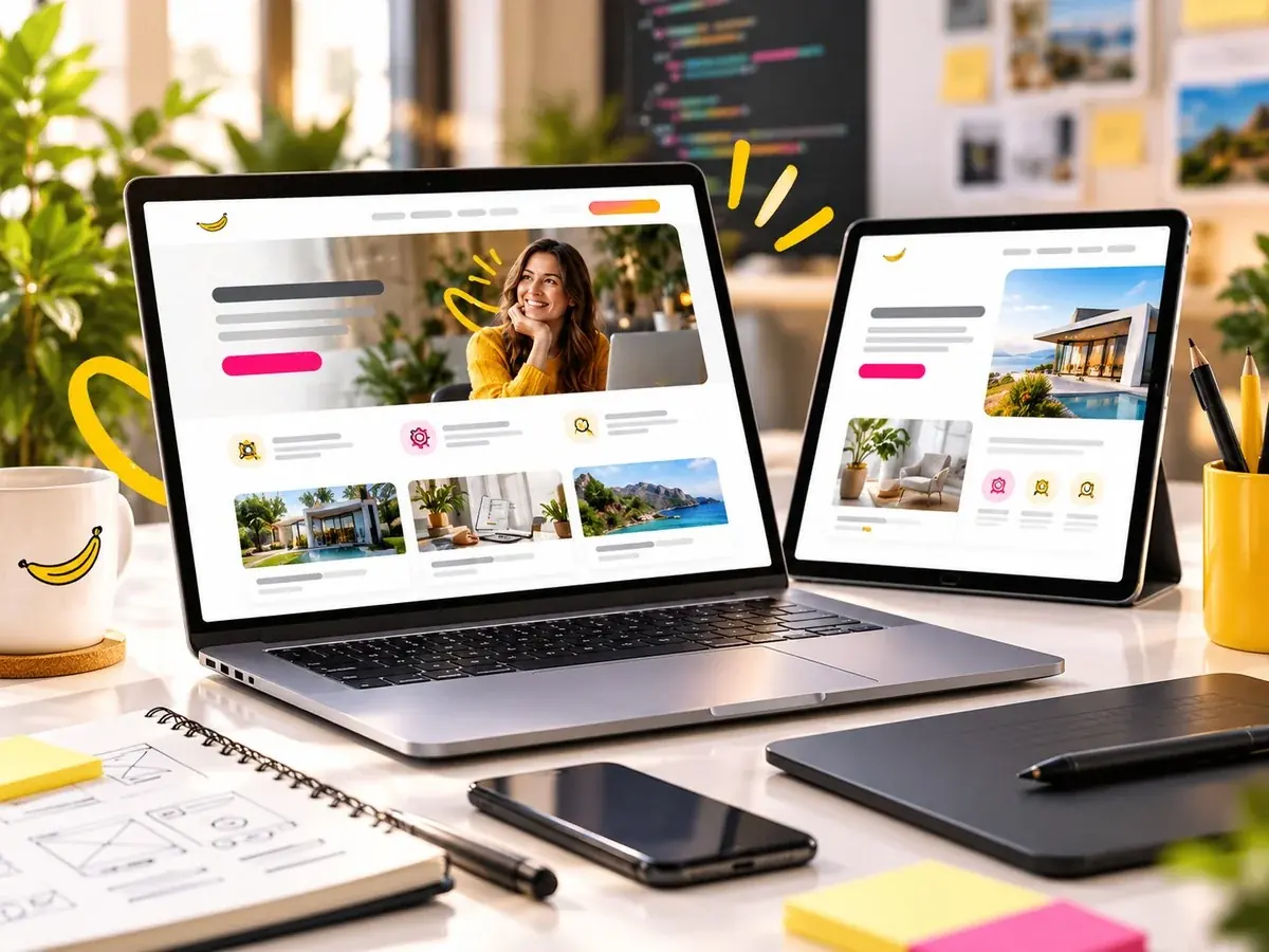MiBanana website designs presented on laptop and tablet screens